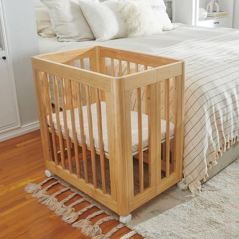 babyletto Muslin Baby Bassinet Sheets for Girls & Boys - GOTS Certified Breathable Organic Cotton Cover - 360° Fitted, Soft, Gentle & Cozy Rectangle Bedside Bassinet Sheets - Oat Stripe - Image 5